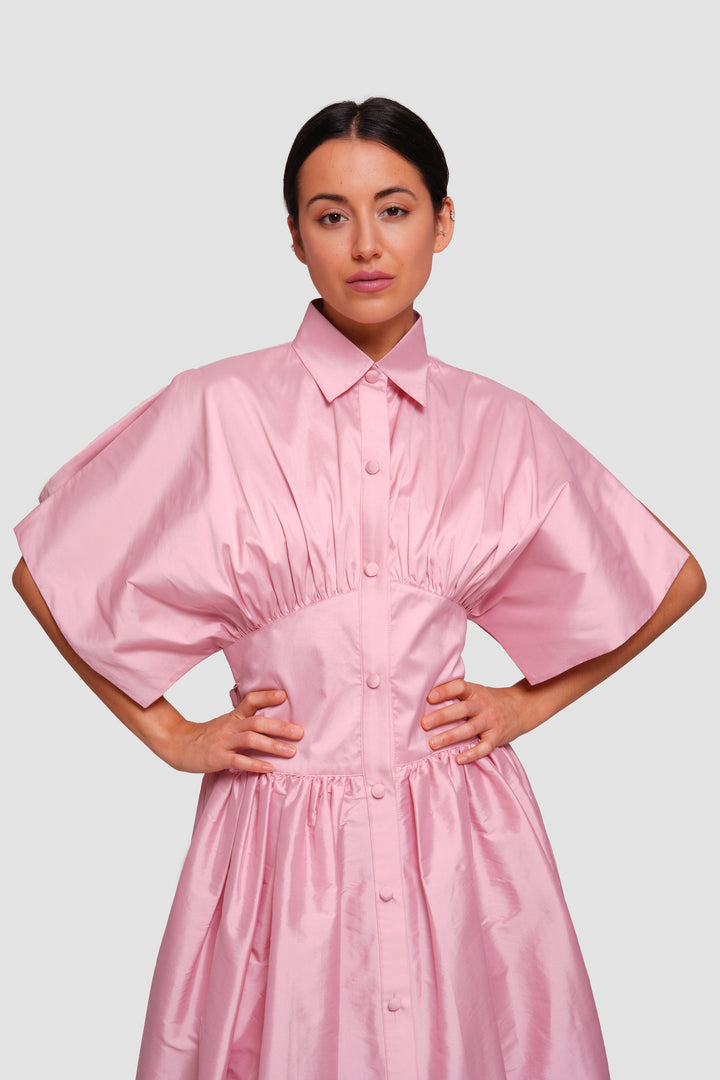Katy Dusty Rose Button-down Maxi Dress With Opened Sleeves