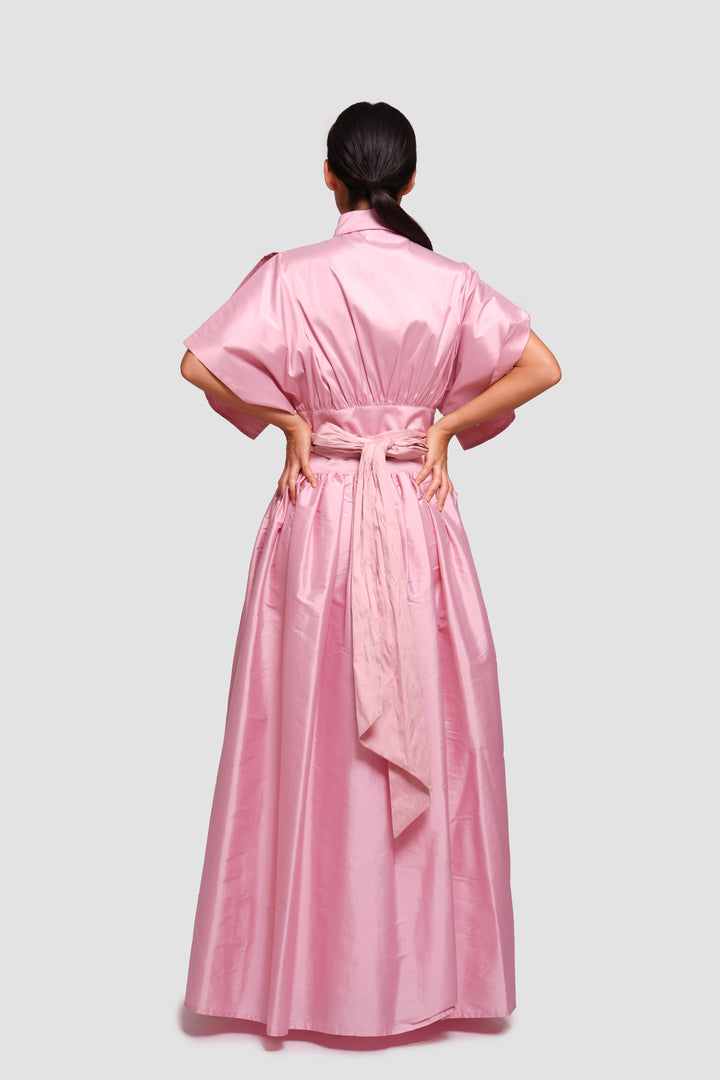 Katy Dusty Rose Button-down Maxi Dress With Opened Sleeves