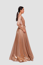Load image into Gallery viewer, Elena Shimmery Jersey Pleated Maxi Dress With Sleeves