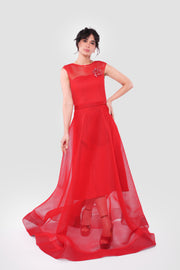 Dahlia Vibrant Red Neoprene Fabric Sleeveless Maxi Dress