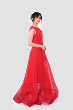 Load image into Gallery viewer, Dahlia Vibrant Red Neoprene Fabric Sleeveless Maxi Dress