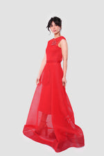 Load image into Gallery viewer, Dahlia Vibrant Red Neoprene Fabric Sleeveless Maxi Dress