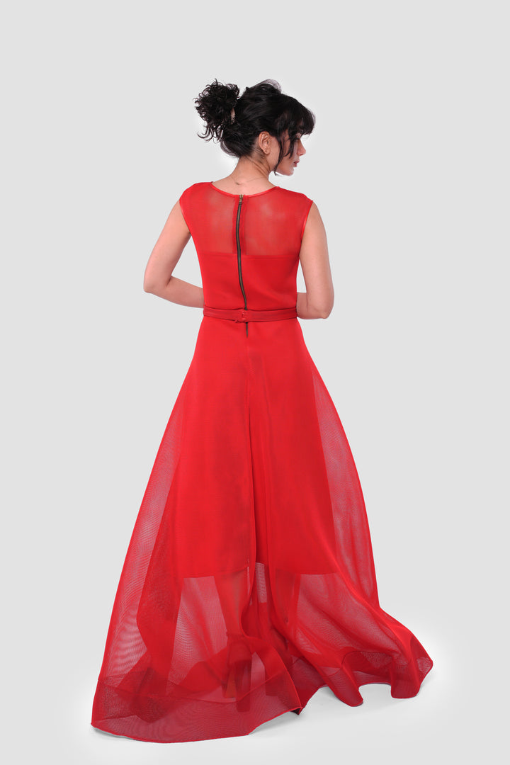 Dahlia Vibrant Red Neoprene Fabric Sleeveless Maxi Dress