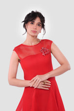 Load image into Gallery viewer, Dahlia Vibrant Red Neoprene Fabric Sleeveless Maxi Dress
