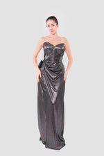 Load image into Gallery viewer, Seleneya Black Glitter Fabric Strapless Corset Maxi Dress