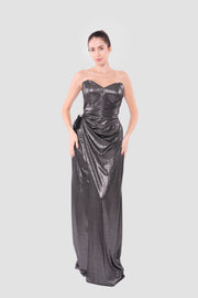 Seleneya Black Glitter Fabric Strapless Corset Maxi Dress