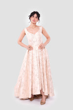 Load image into Gallery viewer, Ria Champagne Gold Brocade Sleeveless Gown