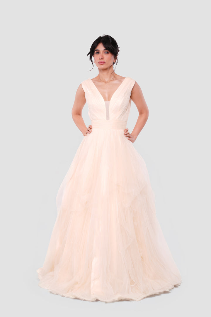 Yara Ivory Cream Tulle Maxi Dress