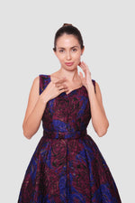 Load image into Gallery viewer, Cassandra Maroon And Dark Blue Brocade Sleeveless Gown