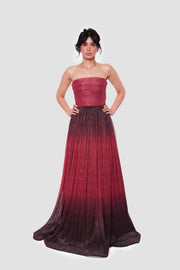 Sebina Red To Black Ombre Tissue Fabric With Shimmer Strapless Maxi Dress