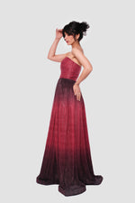Load image into Gallery viewer, Sebina Red To Black Ombre Tissue Fabric With Shimmer Strapless Maxi Dress