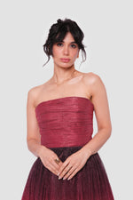 Load image into Gallery viewer, Sebina Red To Black Ombre Tissue Fabric With Shimmer Strapless Maxi Dress