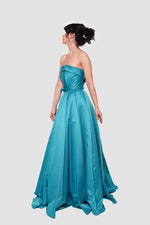 Load image into Gallery viewer, Ophelia Blue Bridal Satin Straight Neckline Gown With Folded Detail
