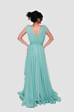 Load image into Gallery viewer, Sarah Aqua Blue Metallic Sleeveless Gown