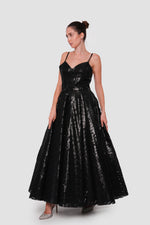 Load image into Gallery viewer, Joy  Black Metallic Organza Sweetheart Neckline Maxi Dress