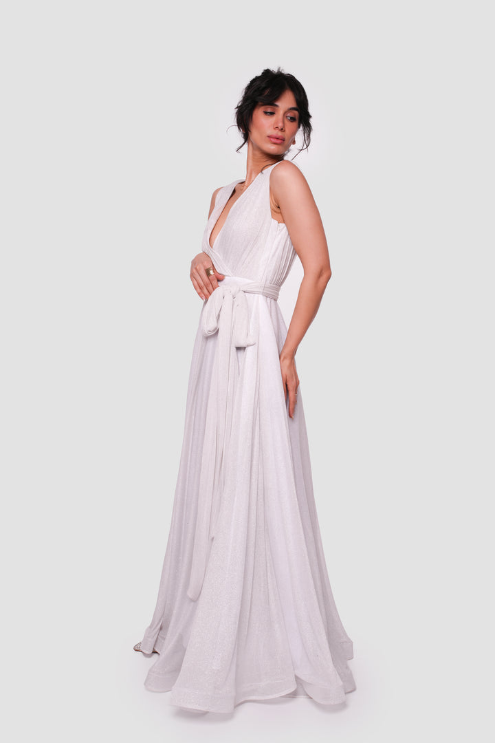 Sarah Aqua Blue Metallic Sleeveless Gown