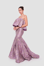 Load image into Gallery viewer, Laya Lavender With Gold Floral Pattern Brocade Off-shoulder Gown