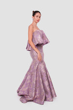 Load image into Gallery viewer, Laya Lavender With Gold Floral Pattern Brocade Off-shoulder Gown