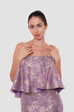 Load image into Gallery viewer, Laya Lavender With Gold Floral Pattern Brocade Off-shoulder Gown