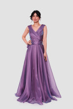 Load image into Gallery viewer, Violetta Plum Purple Shimmer Organza Maxi Dress