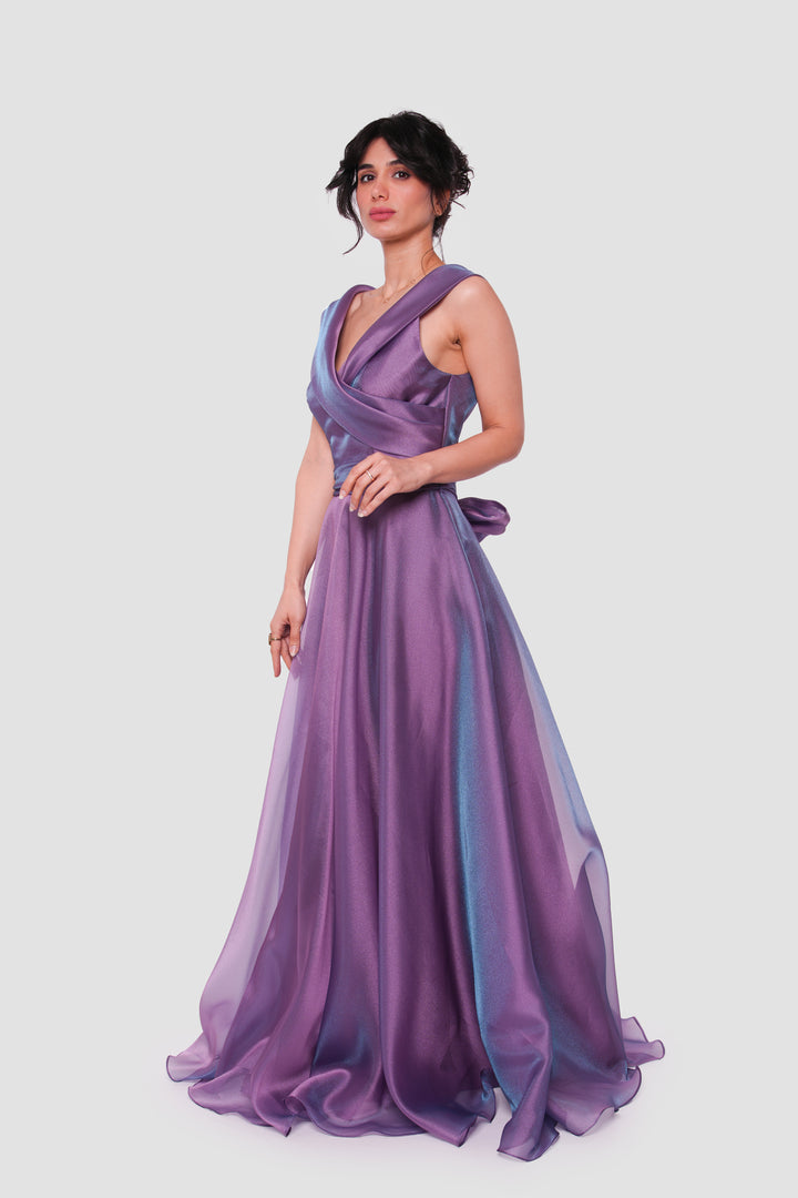 Violetta Plum Purple Shimmer Organza Maxi Dress