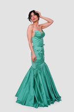 Load image into Gallery viewer, Jade Deep Teal Taffeta Bustier Maxi Dress With Pleats