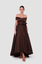 Load image into Gallery viewer, Giselle Chocolate Brown Corset Maxi Dress