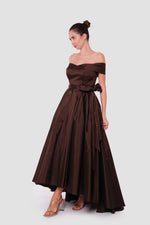 Load image into Gallery viewer, Giselle Chocolate Brown Corset Maxi Dress