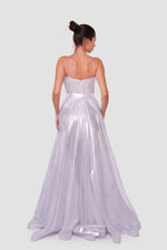 Load image into Gallery viewer, Roxanne Metallic Silver Sweetheart Surplice Neckline With Thin Straps Maxi Dress