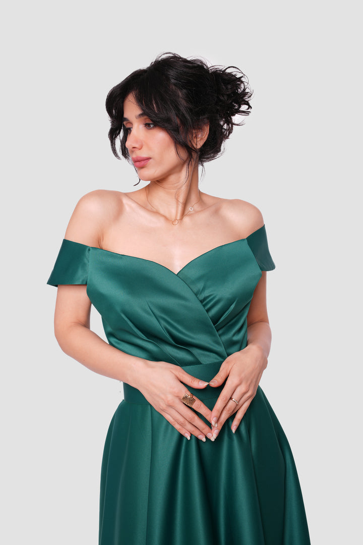 Elsa Emerald Green Taffeta Off-shoulder Maxi Dress