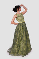 Load image into Gallery viewer, Esmerelda Vibrant Emerald Green With Glitter Spider Net Sleeveless Maxi Dress