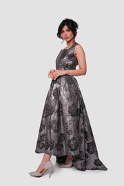 Rosalie Black And Silver Metallic Floral Jacquard Sleeveless Maxi Dress