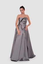 Load image into Gallery viewer, Luna Silver Gray Strapless Corset Maxi Dress