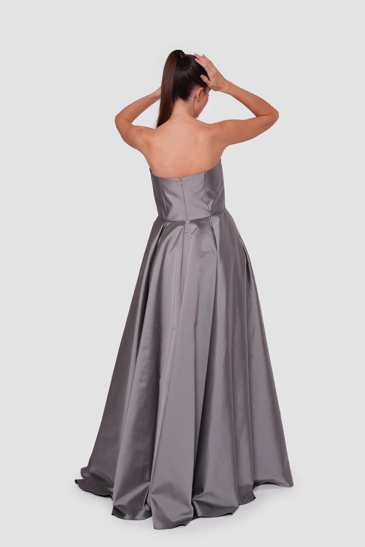 Luna Silver Gray Strapless Corset Maxi Dress