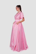 Load image into Gallery viewer, Rosalie Blush Pink Pleated Maxi Dress With Shirt-style Collar With Short Sleeves