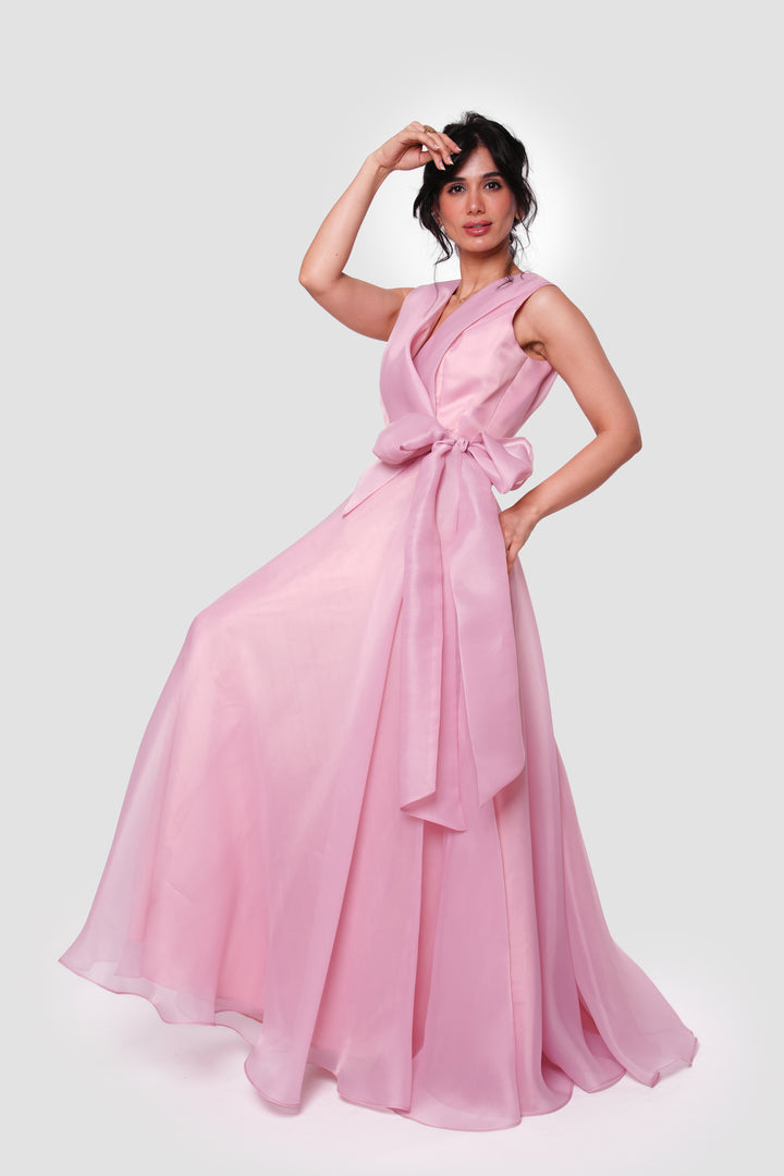 Rosetta Blush Pink Wrap-style Sleeveless Maxi Dress