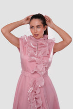Load image into Gallery viewer, Seraphina Blush Pink High Neckline Ruffled Sleeveless Maxi Dress