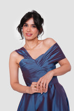 Load image into Gallery viewer, Ophelia Midnight Blue With An Iridescent Finish Taffeta With Pleats Maxi Dress