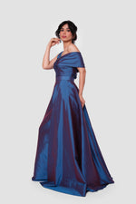 Load image into Gallery viewer, Ophelia Midnight Blue With An Iridescent Finish Taffeta With Pleats Maxi Dress