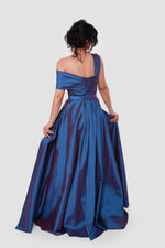 Load image into Gallery viewer, Ophelia Midnight Blue With An Iridescent Finish Taffeta With Pleats Maxi Dress