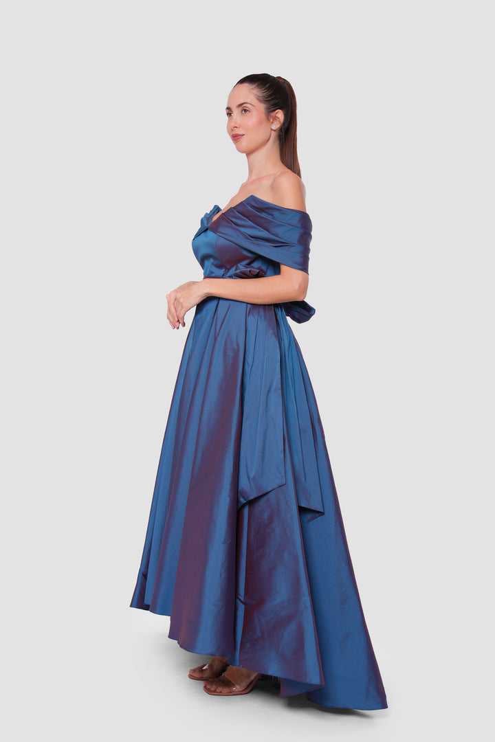 Ninna Midnight Blue With An Iridescent Effect Taffeta Corset Maxi Dress