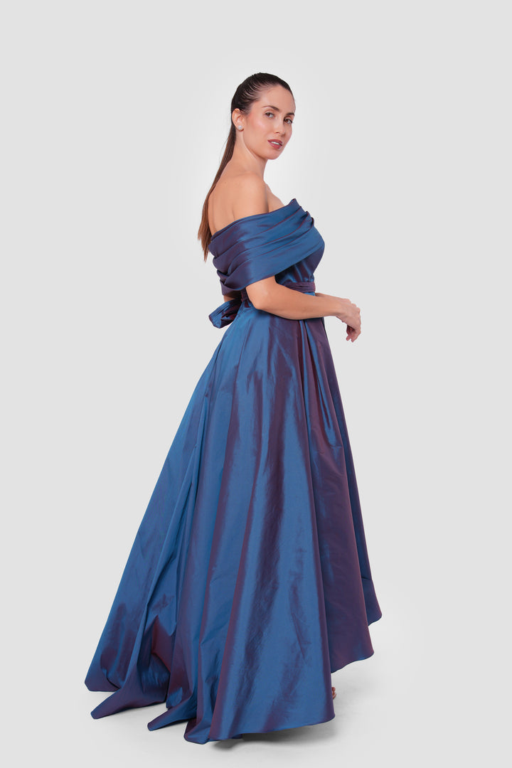 Ninna Midnight Blue With An Iridescent Effect Taffeta Corset Maxi Dress
