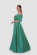 Load image into Gallery viewer, Emeralda Deep Emerald Green Taffeta Sweetheart Neckline With Bow Padded Corset Maxi Dress