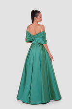 Load image into Gallery viewer, Emeralda Deep Emerald Green Taffeta Sweetheart Neckline With Bow Padded Corset Maxi Dress