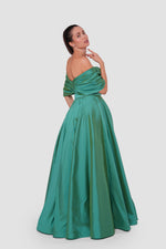 Load image into Gallery viewer, Emeralda Deep Emerald Green Taffeta Sweetheart Neckline With Bow Padded Corset Maxi Dress