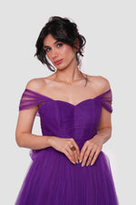 Load image into Gallery viewer, Violet Deep Violet Tulle Sweetheart Neckline Corset Maxi Dress