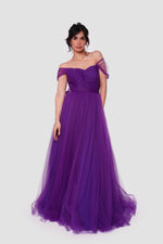 Load image into Gallery viewer, Violet Deep Violet Tulle Sweetheart Neckline Corset Maxi Dress