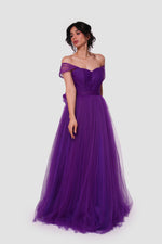 Load image into Gallery viewer, Violet Deep Violet Tulle Sweetheart Neckline Corset Maxi Dress