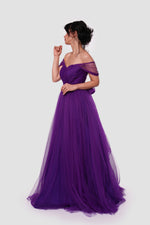 Load image into Gallery viewer, Violet Deep Violet Tulle Sweetheart Neckline Corset Maxi Dress