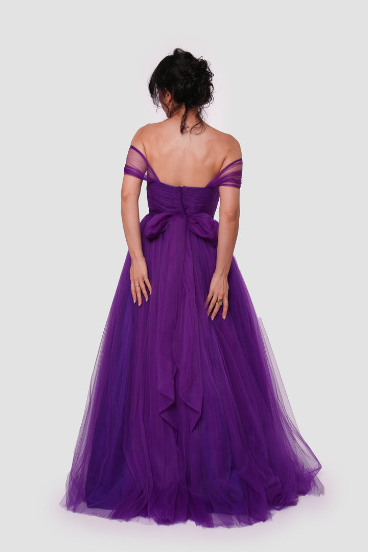 Violet Deep Violet Tulle Sweetheart Neckline Corset Maxi Dress